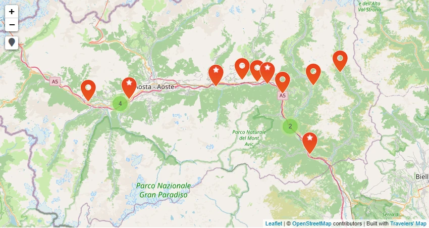 Carte de Châteaux du Val d&rsquo;Aoste