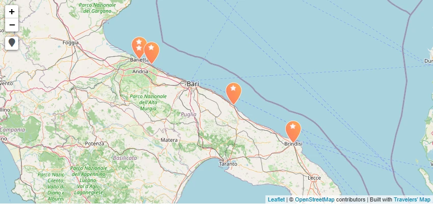 Carte de Côte adriatique des Pouilles