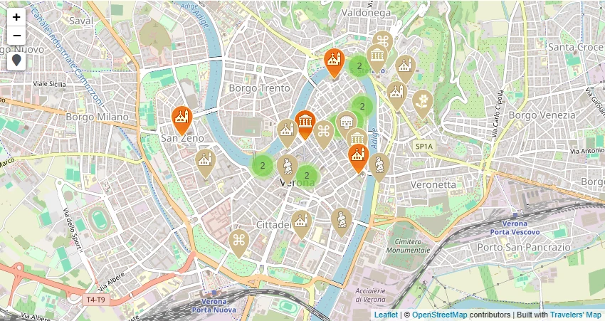 Mappa di Cosa vedere a Verona – Più di 20 luoghi