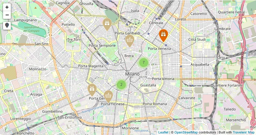 Carte de Shopping, quadrilatère de la mode et marchés à  Milan